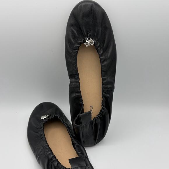 Free People Women’s Gemini Ballet Flats Black Leather Toe Charms Italy Size 9 - Picture 2 of 14